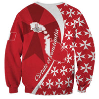 Red and white Malta sweatshirt with Malta Cross emblem and all-over star pattern