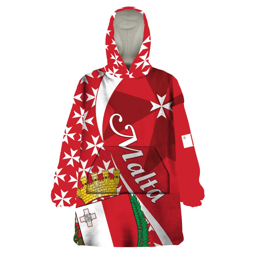 Malta Wearable Blanket Hoodie Virtute et constantia Maltese Cross Pattern - Wonder Print Shop