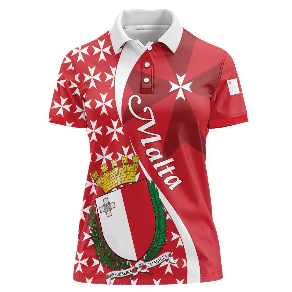 Malta Women Polo Shirt Virtute et constantia Maltese Cross Pattern - Wonder Print Shop