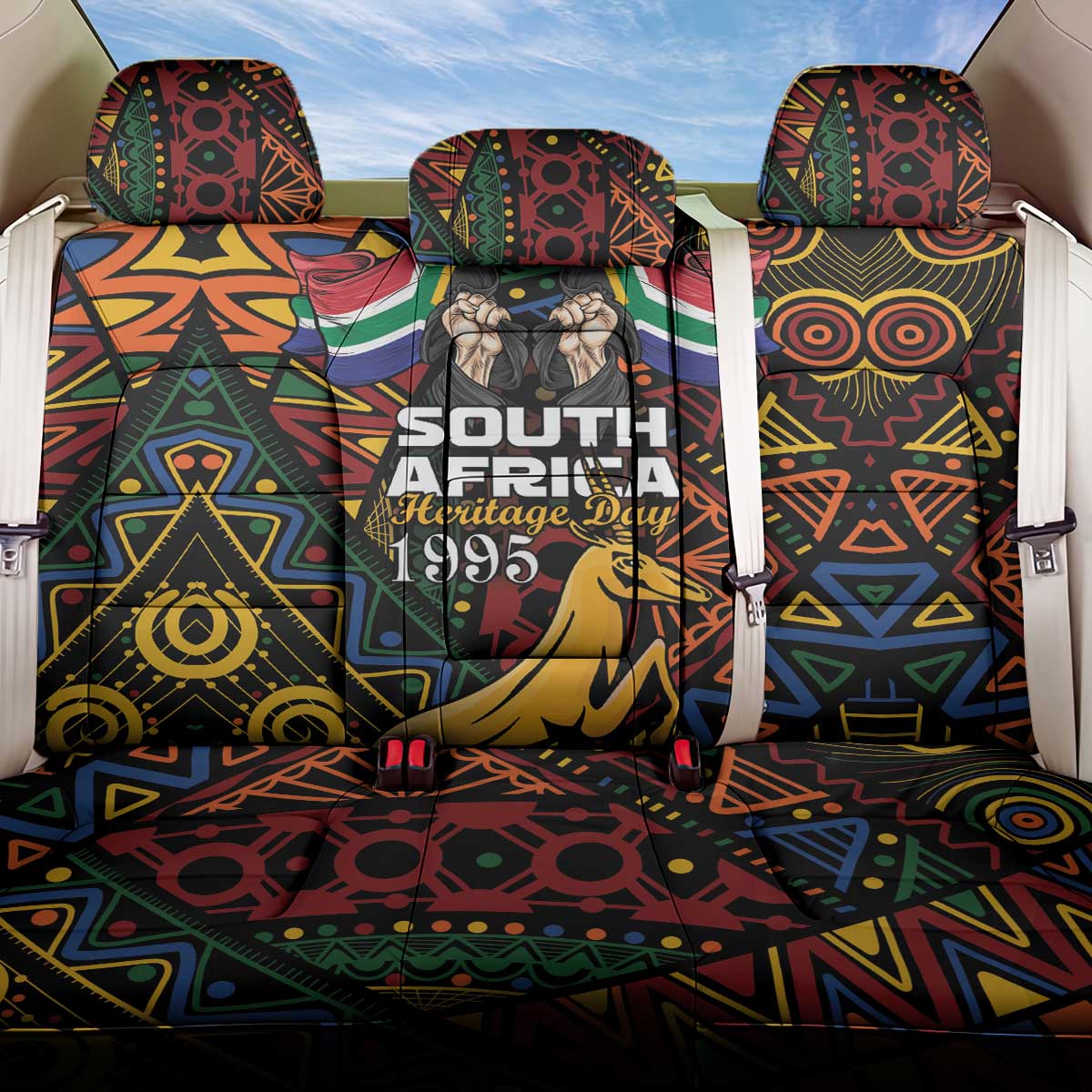 South African Heritage Day Back Car Seat Cover Springbok African Pattern - Wonder Print Shop