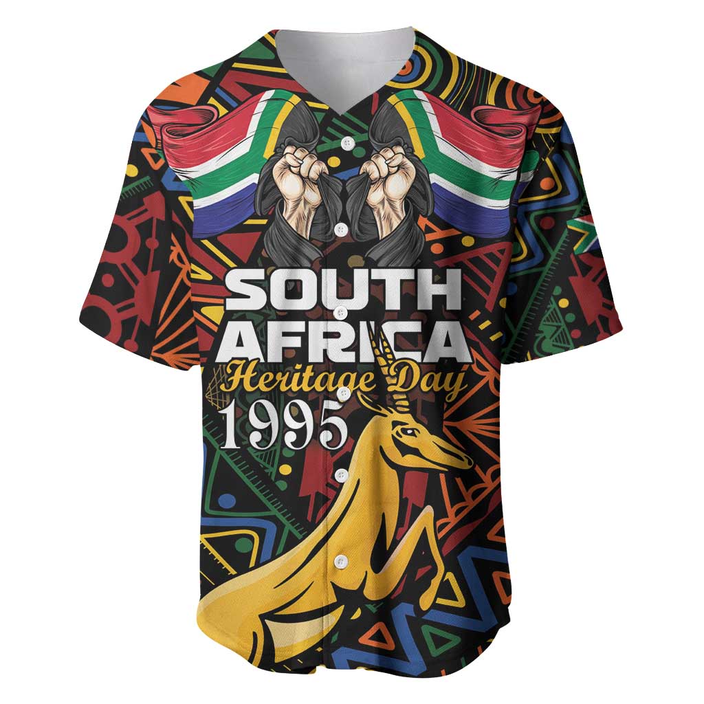 South African Heritage Day Baseball Jersey Springbok African Pattern - Wonder Print Shop