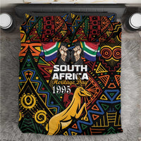 Bedding set duvet cover with geometric springbok print and 'Heritage Day 1995' text