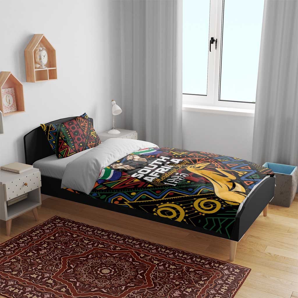 Bedding set with bold geometric springbok print on duvet and pillowcases