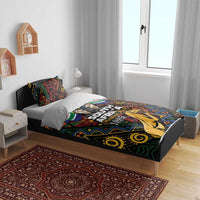 Bedding set with bold geometric springbok print on duvet and pillowcases