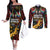 South African Heritage Day Couples Matching Off The Shoulder Long Sleeve Dress and Long Sleeve Button Shirt Springbok African Pattern