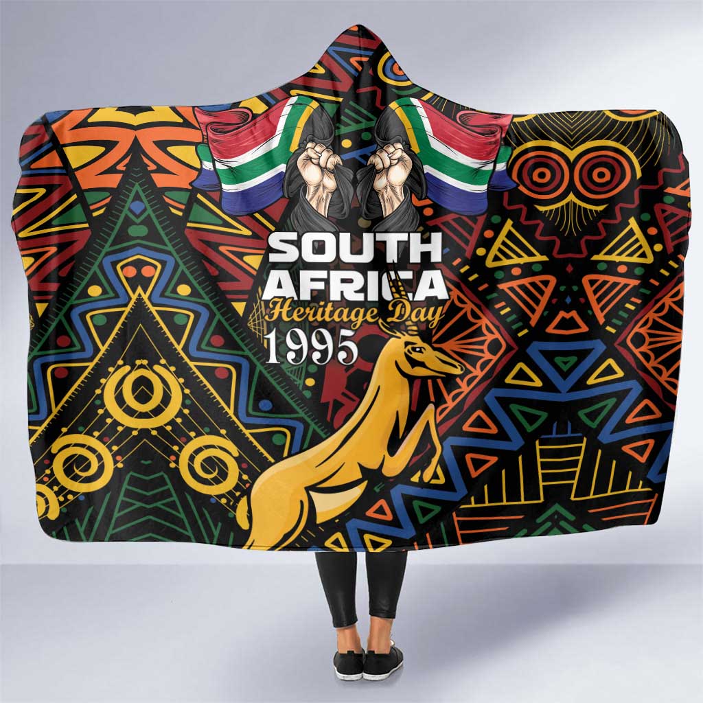 South African Heritage Day Hooded Blanket Springbok African Pattern