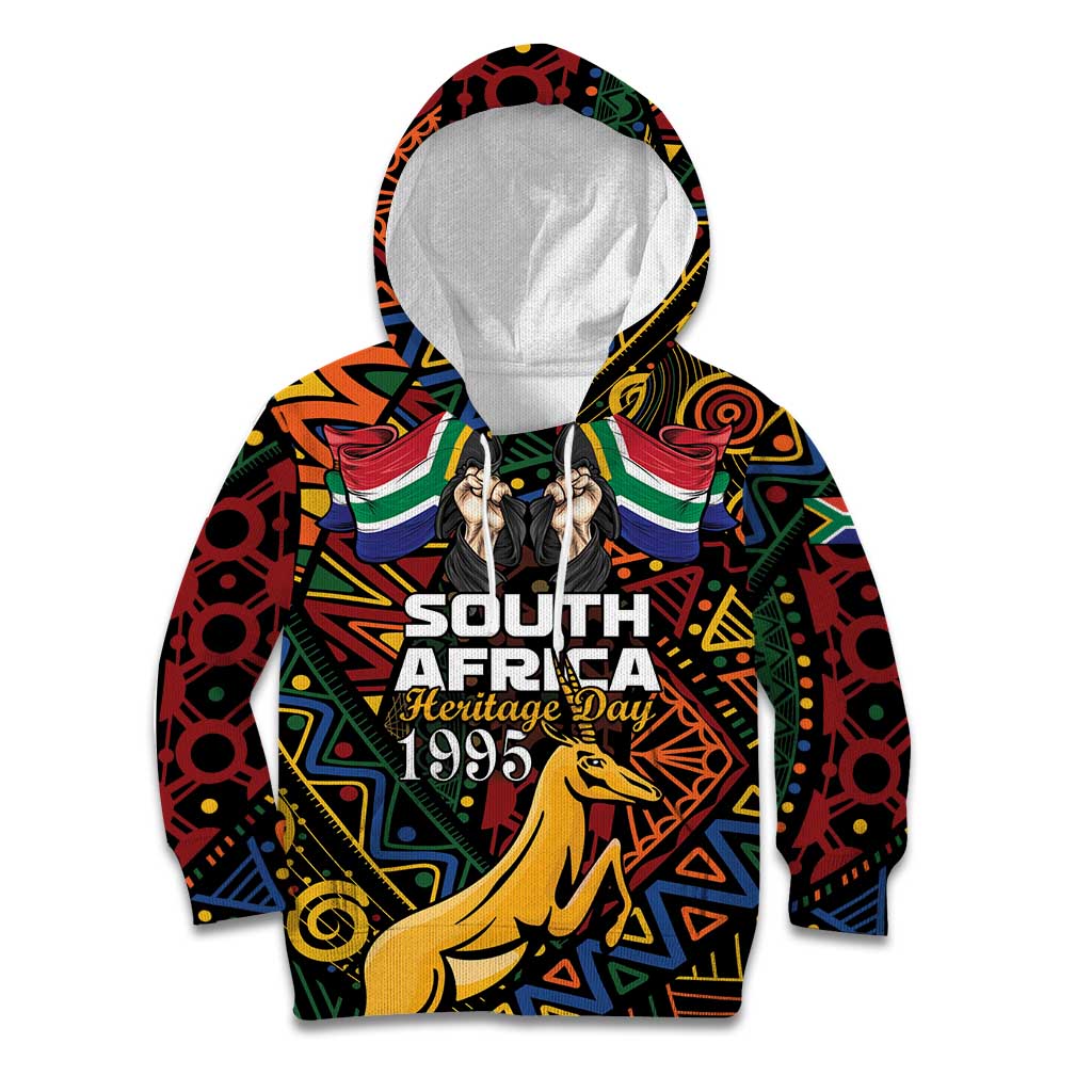 South African Heritage Day Kid Hoodie Springbok African Pattern - Wonder Print Shop