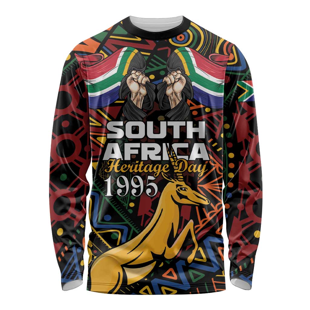 South African Heritage Day Long Sleeve Shirt Springbok African Pattern - Wonder Print Shop