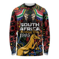 Black long-sleeve shirt with South Africa Heritage Day 1995 graphic and springbok pattern