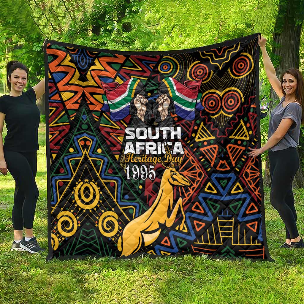 South Africa Heritage Day quilt featuring springbok and colorful tribal geometric design.