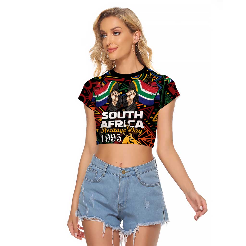 South African Heritage Day Raglan Cropped T Shirt Springbok African Pattern - Wonder Print Shop