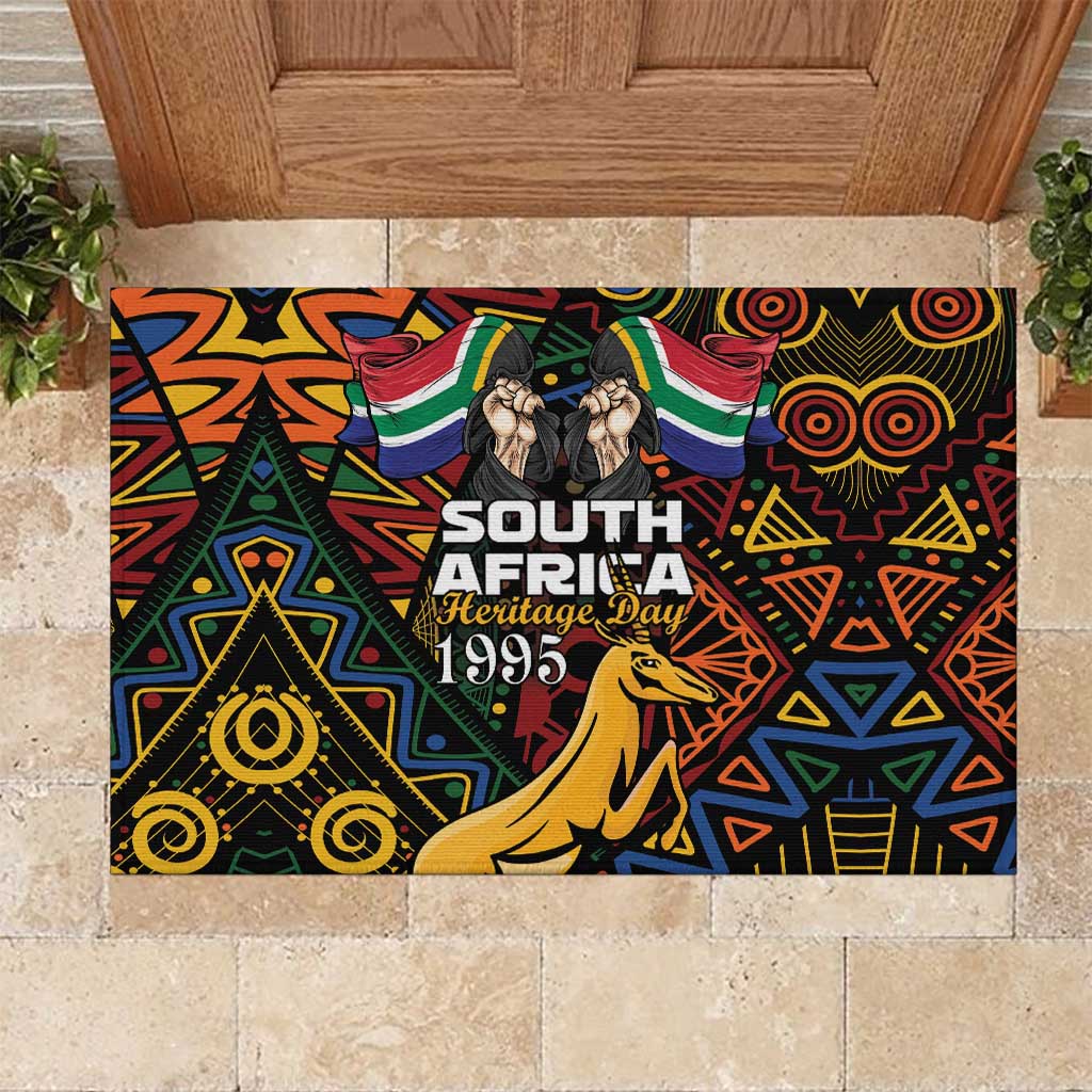 South African Heritage Day Rubber Doormat Springbok African Pattern - Wonder Print Shop