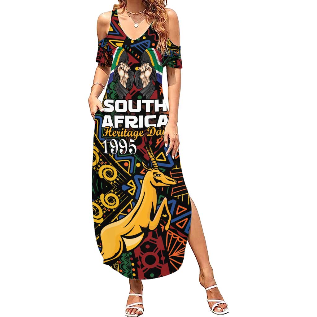 South African Heritage Day Summer Maxi Dress Springbok African Pattern - Wonder Print Shop