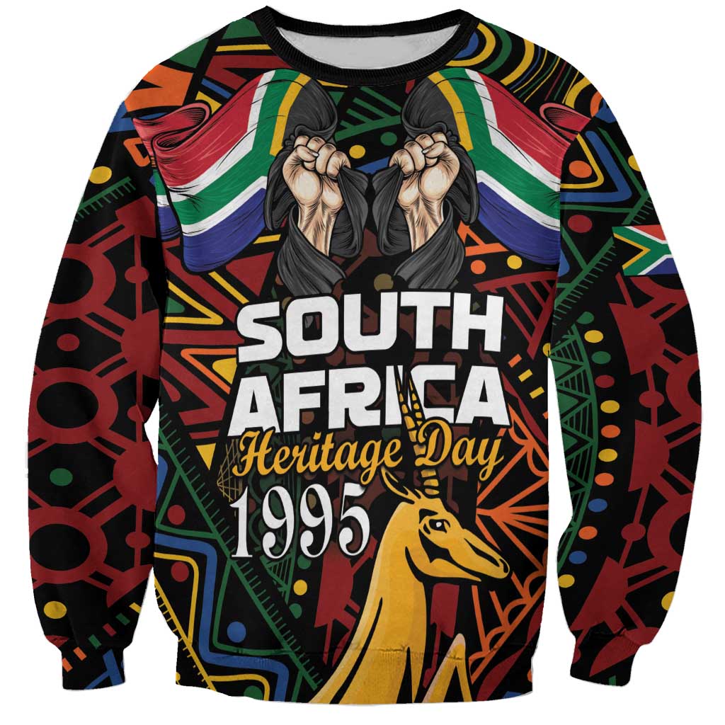 South African Heritage Day Sweatshirt Springbok African Pattern - Wonder Print Shop