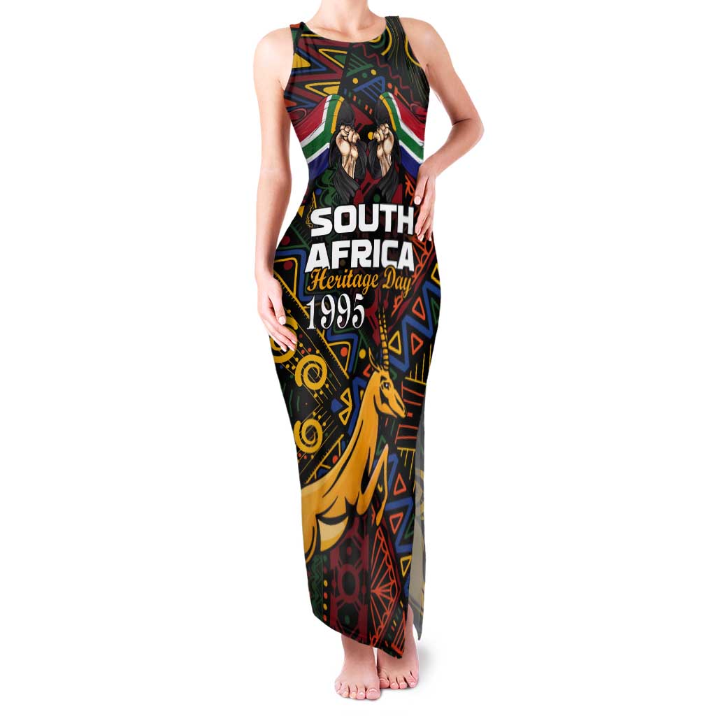 South African Heritage Day Tank Maxi Dress Springbok African Pattern - Wonder Print Shop