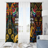 African-pattern window curtain panels with springbok artwork and “South Africa Heritage Day 1995”