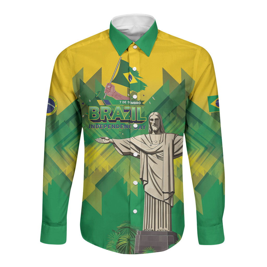 Personalized Brazil Christ The Redeemer Long Sleeve Button Shirt Sete de Setembro
