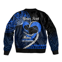 Personalized Hawaii bomber jacket with blue tribal back graphic, zip front