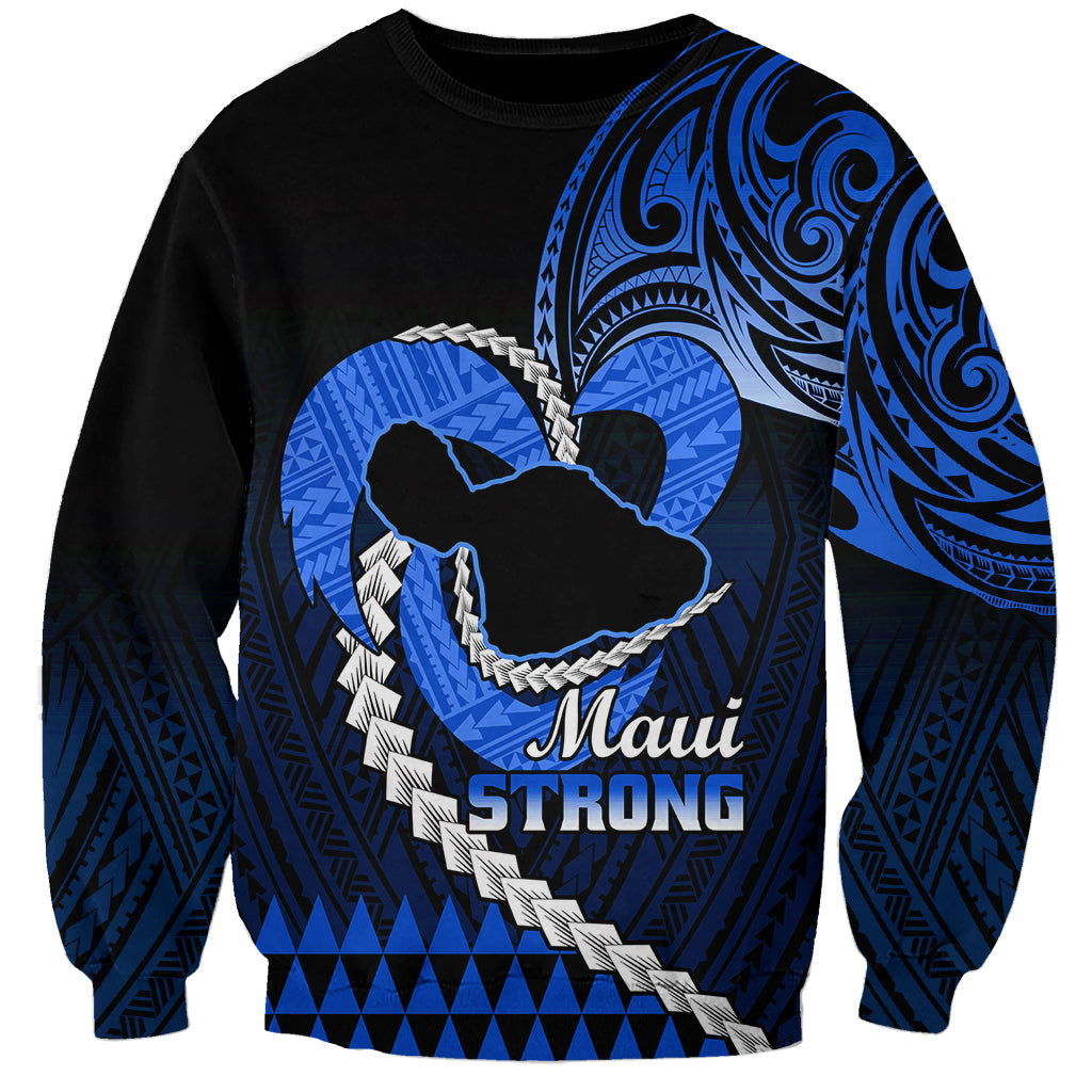 Unisex sweatshirt in black with blue Maui Strong graphic heart outline front
