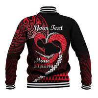 Black red baseball jacket back with red tribal sleeves, ribbed collar/cuffs, Your Text, Maui Strong