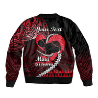 Black bomber jacket with red Hawaiian back print, Your Text and Maui Strong design