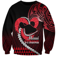 Unisex crewneck sweatshirt, black with red Maui Strong graphic and long sleeves