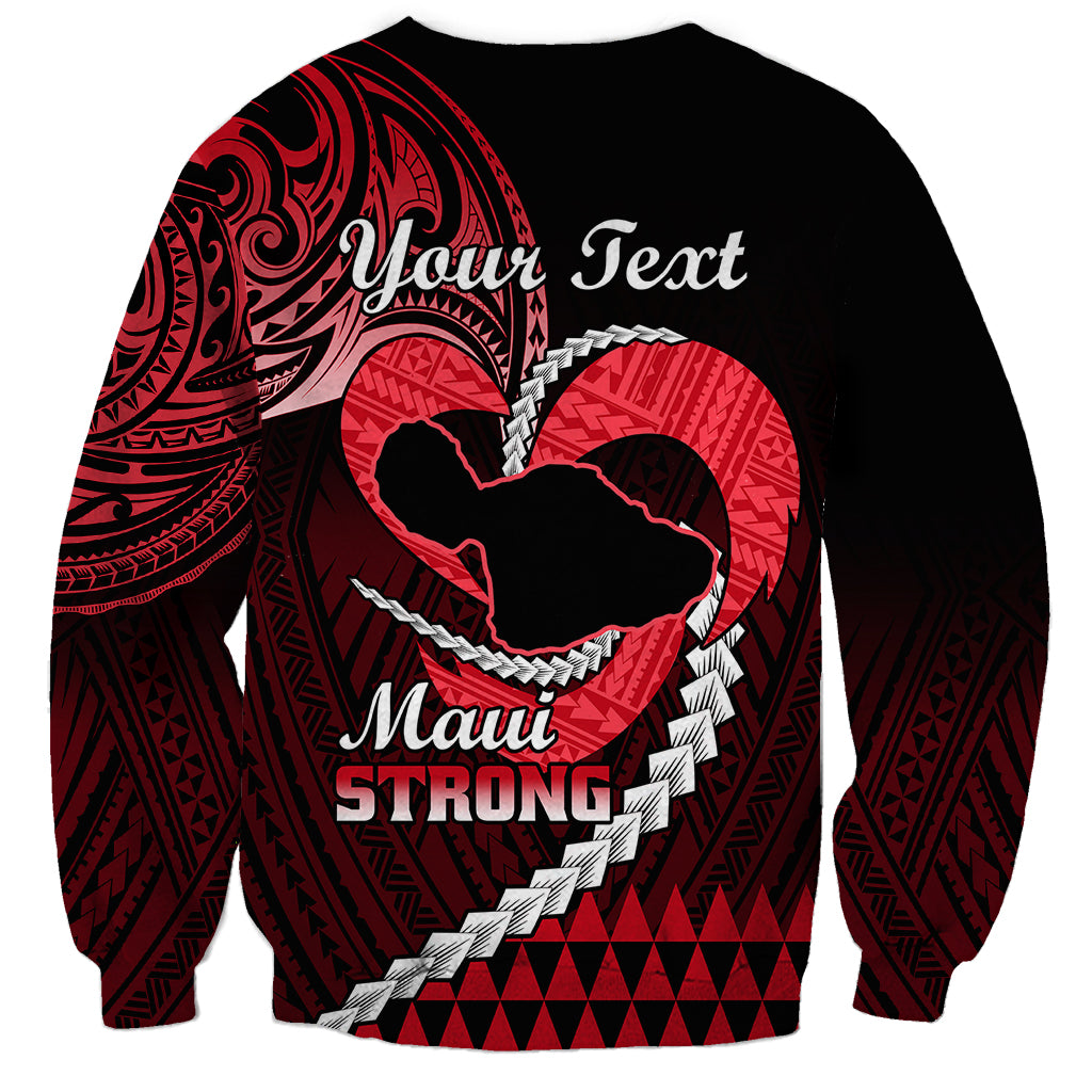 Unisex crewneck sweatshirt, black with red tribal Maui Strong graphic and long sleeves