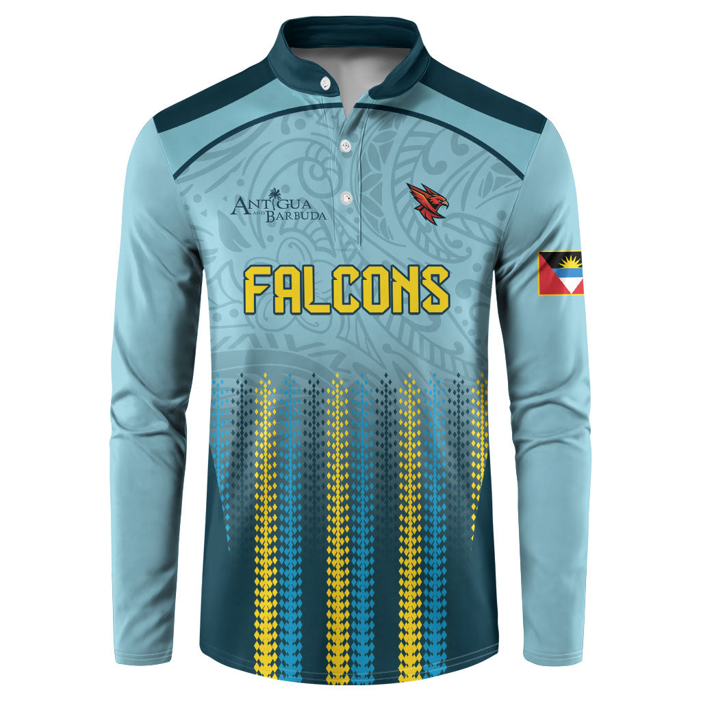 Custom Antigua and Barbuda 2026 Falcons Cricket Button Sweatshirt Falcons Soaring High Blue Version