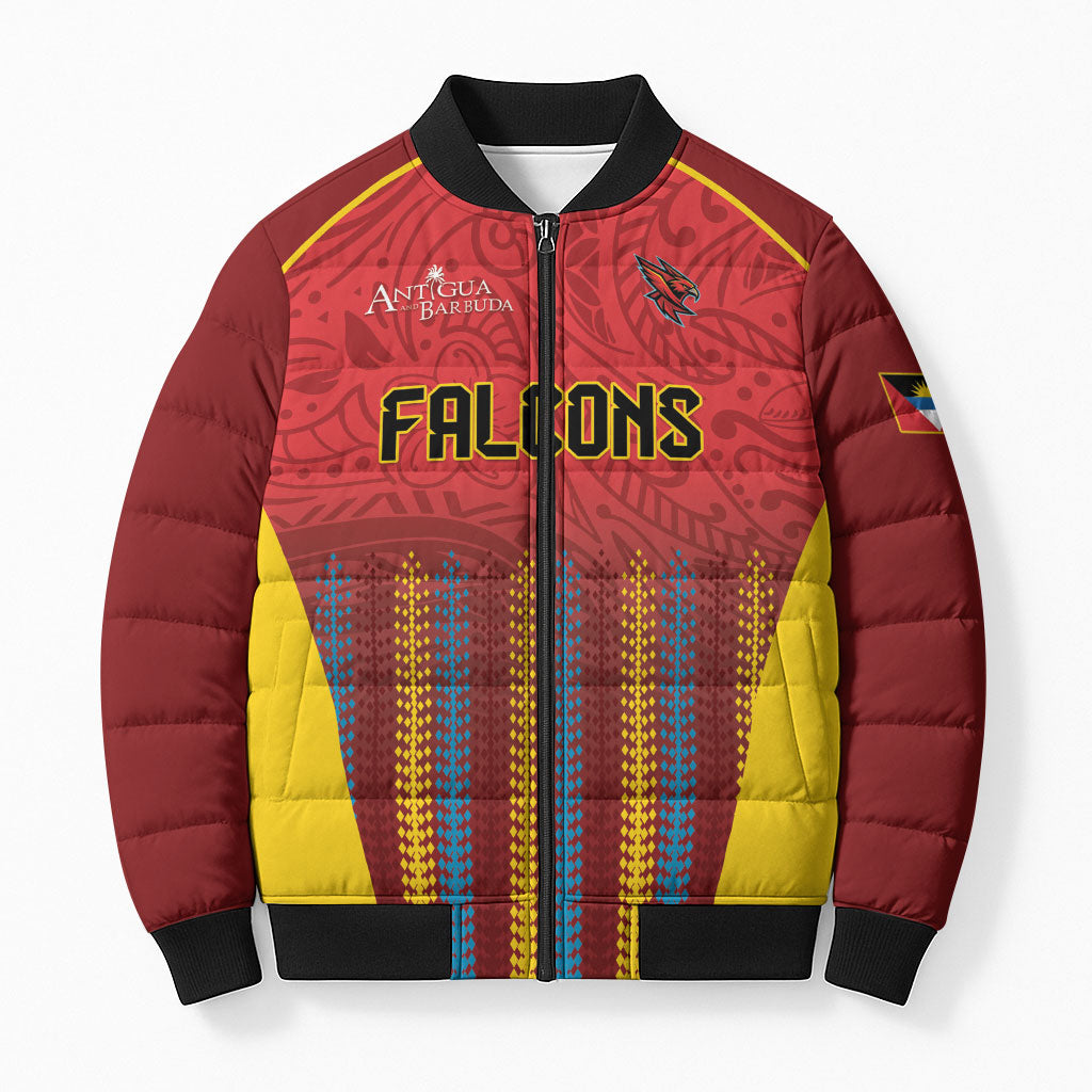 Custom Antigua and Barbuda 2026 Falcons Cricket Bomber Puffer Jacket Falcons Soaring High Red Version