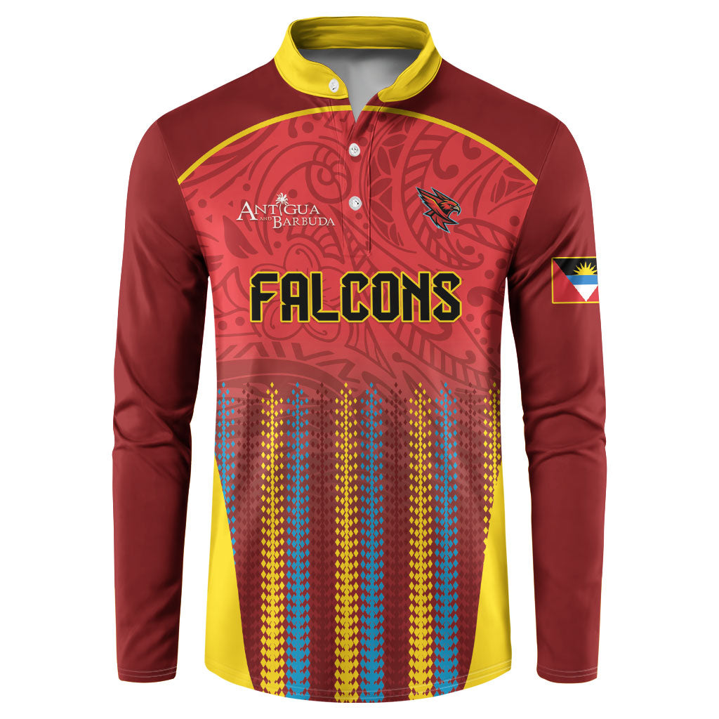 Custom Antigua and Barbuda 2026 Falcons Cricket Button Sweatshirt Falcons Soaring High Red Version