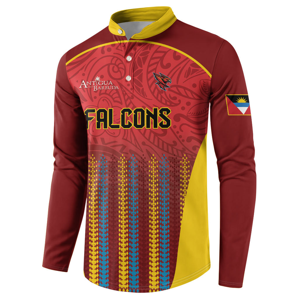 Custom Antigua and Barbuda 2026 Falcons Cricket Button Sweatshirt Falcons Soaring High Red Version