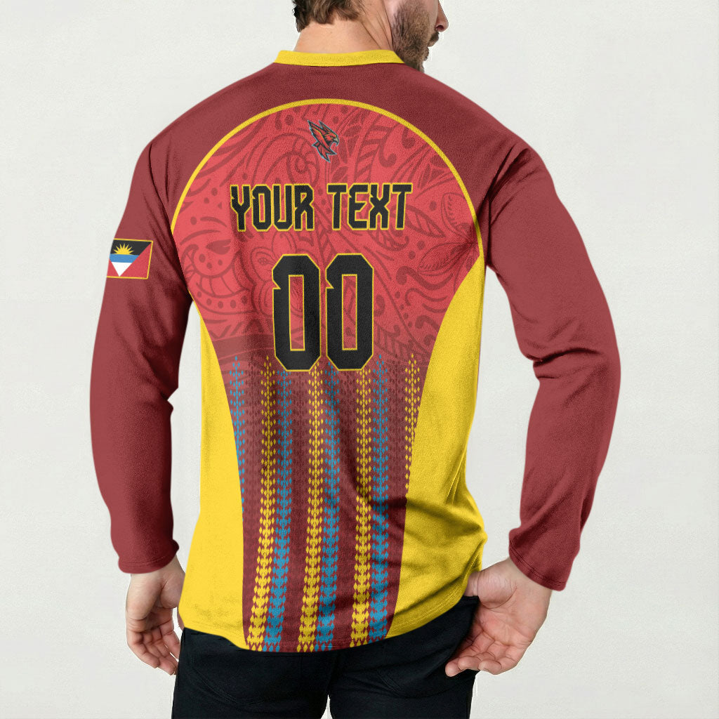 Custom Antigua and Barbuda 2026 Falcons Cricket Button Sweatshirt Falcons Soaring High Red Version
