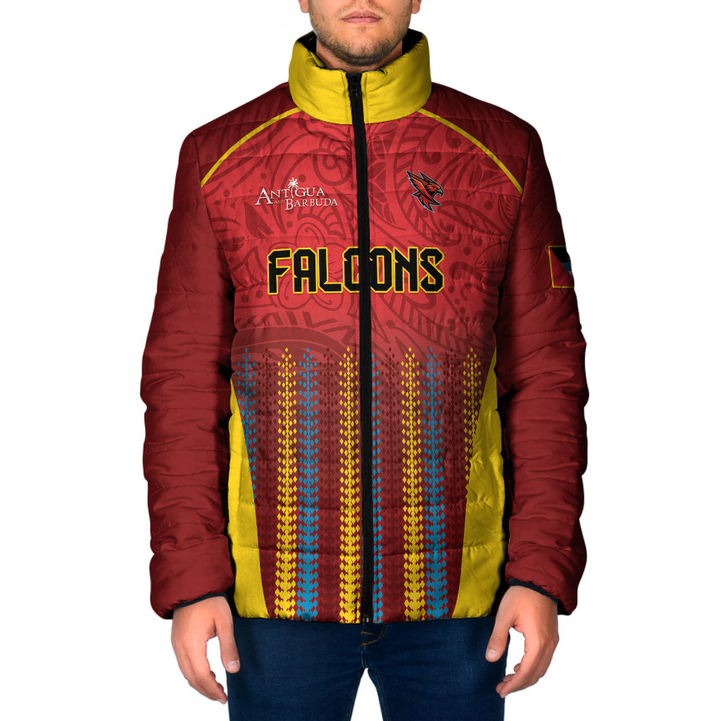 Custom Antigua and Barbuda 2026 Falcons Cricket Padded Jacket Falcons Soaring High Red Version