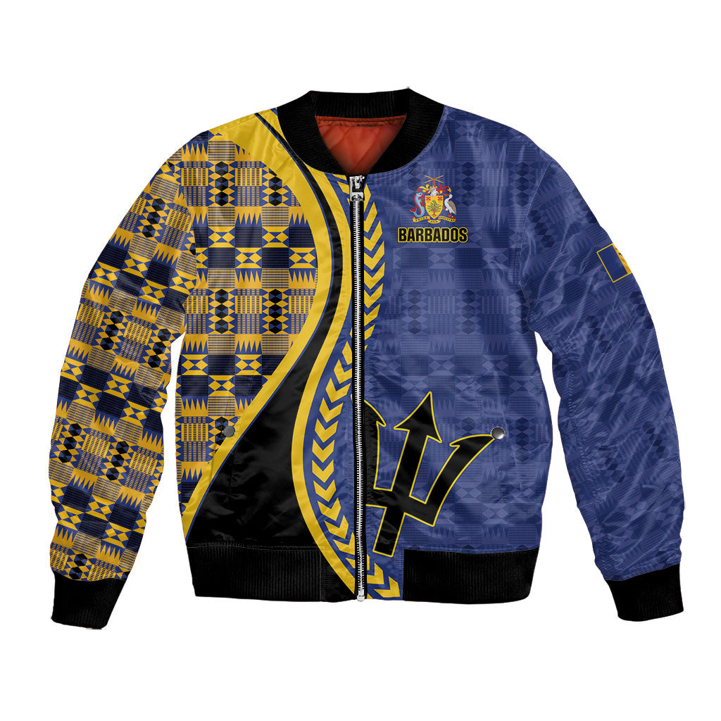 Personalized Barbados Trident Bomber Jacket Afro-Barbadians Kente Pattern