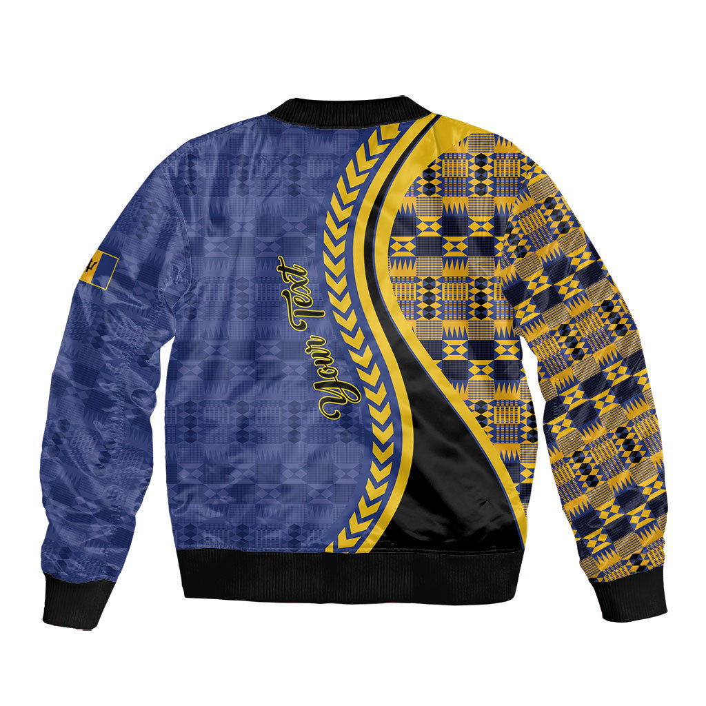 Personalized Barbados Trident Bomber Jacket Afro-Barbadians Kente Pattern