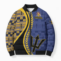 Personalized Barbados Trident Bomber Puffer Jacket Afro-Barbadians Kente Pattern