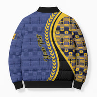 Personalized Barbados Trident Bomber Puffer Jacket Afro-Barbadians Kente Pattern