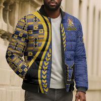 Personalized Barbados Trident Bomber Puffer Jacket Afro-Barbadians Kente Pattern