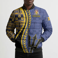 Personalized Barbados Trident Bomber Puffer Jacket Afro-Barbadians Kente Pattern