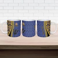 Personalized Barbados Trident Ceramic Mug Afro-Barbadians Kente Pattern