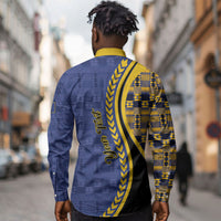 Personalized Barbados Trident Long Sleeve Button Shirt Afro-Barbadians Kente Pattern