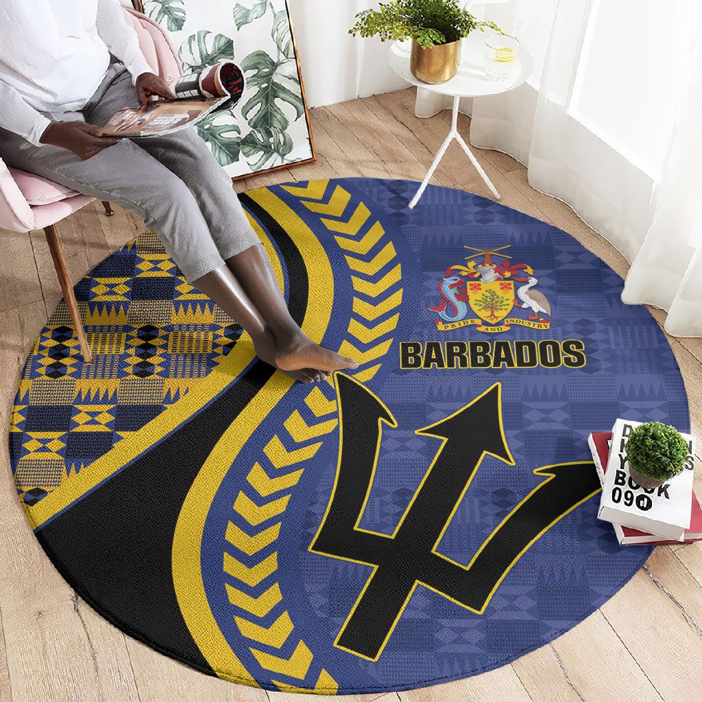 Barbados Trident Round Carpet Afro-Barbadians Kente Pattern