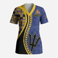 Personalized Barbados Trident Scrub Top Afro-Barbadians Kente Pattern