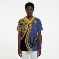 Personalized Barbados Trident Scrub Top Afro-Barbadians Kente Pattern