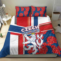 Czech Republic bedding set with duvet cover and two pillowcases, blue red rose and lion design
