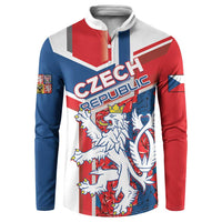 Red, blue & white henley sweatshirt with CZECH REPUBLIC text and lion crest