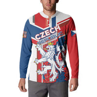 Red, blue & white henley sweatshirt front with CZECH REPUBLIC lion graphic