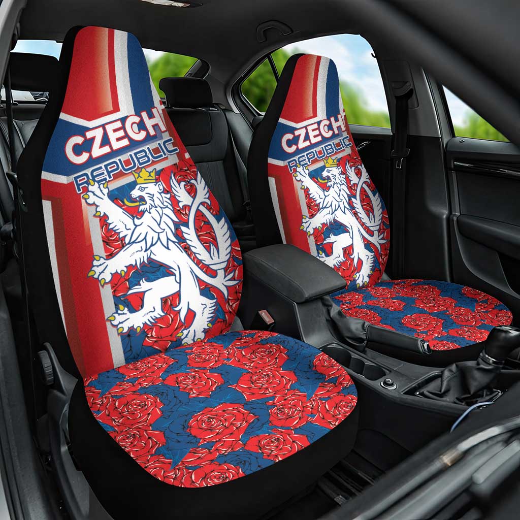 Czech Republic Car Seat Cover Czechia Lion Rosa Pattern - Wonder Print Shop