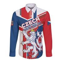 Long-sleeve button shirt in red/blue/white with Czech Republic lion graphic