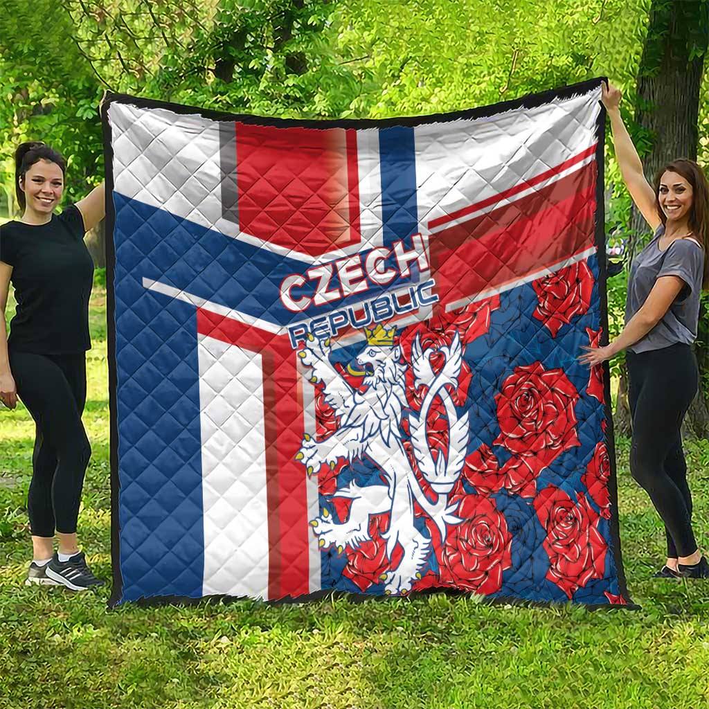 Large quilt blanket showing Czech Republic flag design with lion and roses artwork